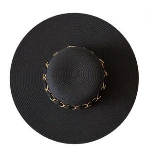 Elegant Black Wide-Brim Hat with Gold Accents